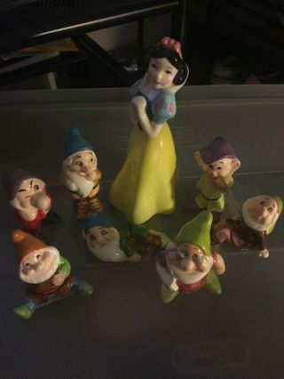 Disney Ceramic Set Snow White And The Seven Dwarfs Figures Vintage Japan