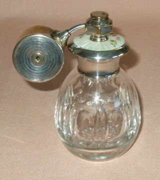 Vintage Perfume Atomiser,  Cut Crystal & Silver Plate With Guilloche Enamel Top