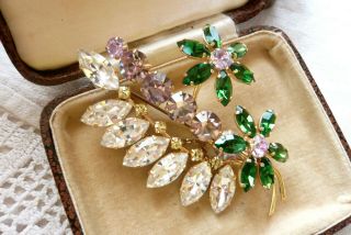 Vintage Jewellery Suffragette Rhinestone Flower Brooch Pin Lovely