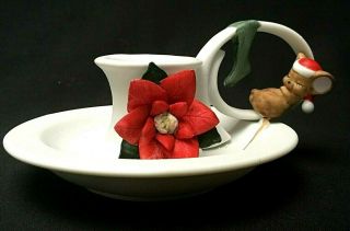 Vintage George Good Porcelain Christmas Mouse Candle Holder Taper Candle