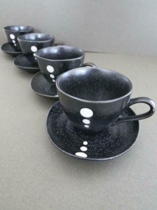 Vintage Miya Japanese Tea Cups Set Black White