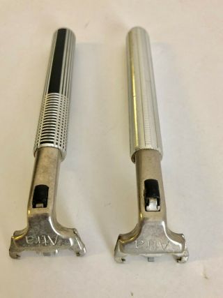 Two Vintage Gillette Atra Aluminum Razor Handles