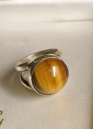 Vintage 1970s Sterling Silver And Tiger Eye Ring Size O
