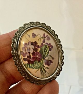 Vintage Jewellery Brooch Thomas L Mott Viola Flowers Suffragette Colours
