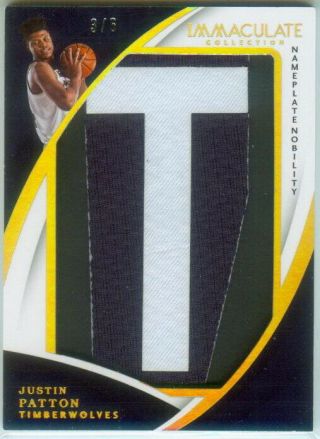 17 - 18 Immaculate Nameplate Nobility Patch Justin Patton 3/6 Letter T 1/1 Okc Rc