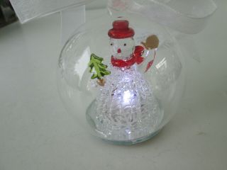 Vintage Lighted Blown Glass Christmas Tree Ornament W Snowman Inside 4183