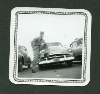 Vintage Car Photo Proud Owner Man W/ Foot On Bumper 1951 Plymouth 390108