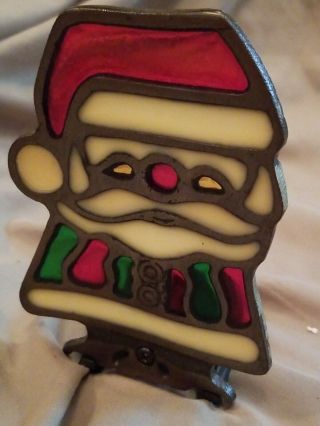 Vintage Santa Cast Iron Christmas Stained Glass Candle Holder Taiwan