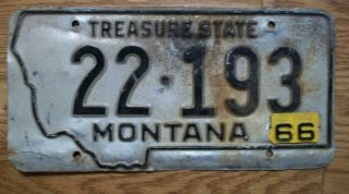 Single Montana License Plate - 1966 - 22 - 193 - Treasure State