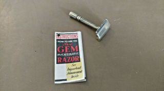 Vintage Gold Plated Gem Micromatic Single Edged Safety Razor W/ Instructions