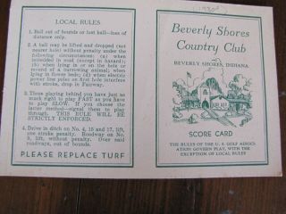Vintage Unmarked Golf Score Card Beverly Shores Country Club Indiana
