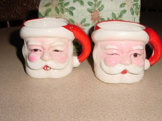 2 Vintage 1950s Santa Claus Head Mugs Cups 1 Winking Ceramics Japan