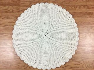 25 " Round Vintage Handmade Crochet Rug Cream Solid