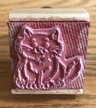 Vintage 1992 Inkadinkado Handled Cat Wooden Rubber Stamp Kitty