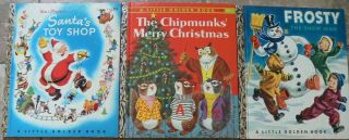 3 Vintage Little Golden Books Santa 