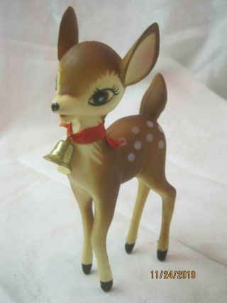 Vintage Hong Kong Plastic Christmas Bambi Fawn Deer With Bell 19