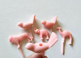 Perfectly Pink Animal Candle Holders For Birthday Cake Vintage 1960s