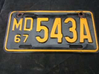 1967 Maryland Motorcycle License Plate Yom Md 543a 