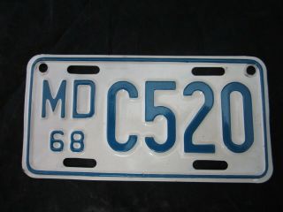 1968 Maryland Motorcycle License Plate Yom Md C520 