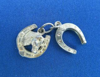 Vintage 925 Sterling Silver Charm Lucky Horseshoe & Horses Head