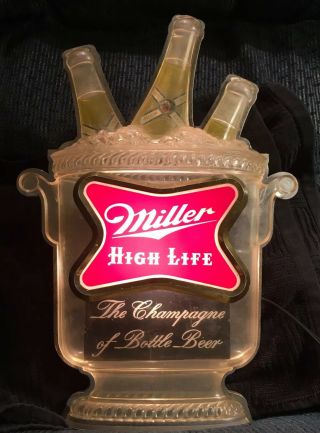 Vintage Miller High Life Lighted Beer Sign 3 Bottle Bucket