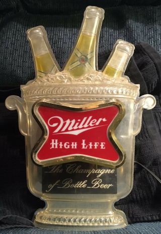 Vintage Miller High Life Lighted beer sign 3 bottle bucket 2