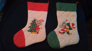 Vintage Christmas 2 Stockings Handmade Quilted Christmas Mouse Design