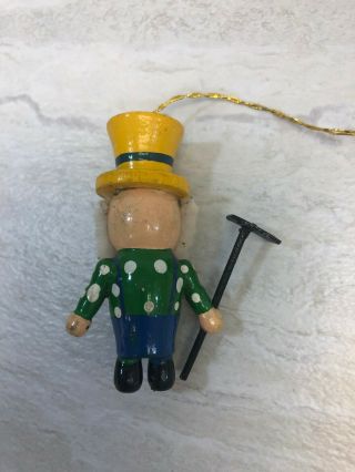 Vintage Hand - Painted Wooden Old Farmer Man with Garden Hoe Christmas Ornament 2 