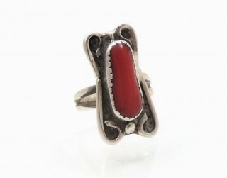 Vintage 25mm Native American Red Coral Sterling Silver Ring Size 5.  25