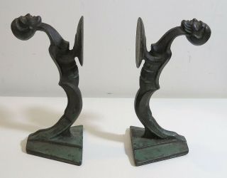 Vintage Art Deco Bronze Book Ends With Strange Looking Figure Of A Man 2