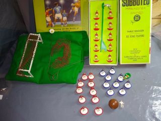 Vintage Subbuteo Set With Manchester United Pitch And Two Other Teams & Ball