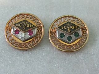 J8 Vintage 12k Gold Filled Emerald Ruby Diamond Service Award Pin Nc Gh Hospital