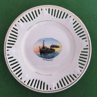 Cutout Souvenir Plate Of The Ship Ss Hamonic Which Sailed During The Early 1900