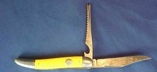 Vintage Imperial Fish Knife Pocket Knife Blade Fish Scaler Yellow Handle
