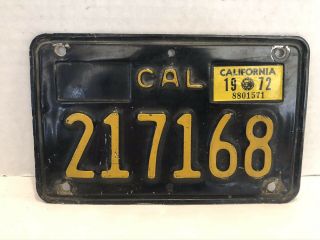 Vintage Black California Motorcycle License Plate 217168 Dmv Clear