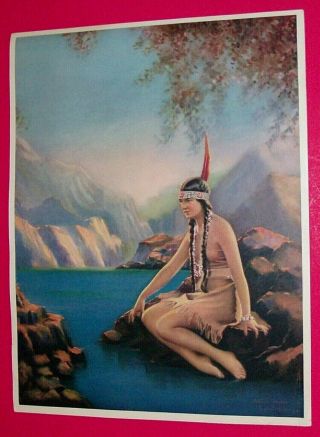 Antique Vintage Print Of Indian Maiden Sitting On Rocks By Water Mai Dai George