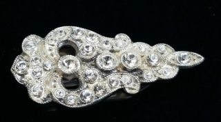 Vtg Art Deco Solid Sterling Silver Clear Rhinestone Diamante Dress Clip Brooch