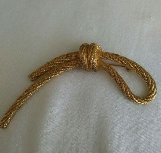 Vintage Christian Dior Knot Rope Pin Brooch Gold Tone