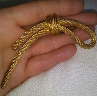 Vintage Christian Dior Knot Rope Pin Brooch Gold Tone 2