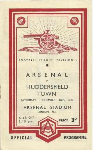 Vintage Football Programme Arsenal V Huddersfield Town 1948