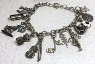 Vintage Sterling Silver Assorted Charms 7.  5” Chain Link Bracelet (30.  8g)