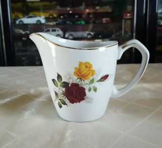 Vintage Alfred Meakin England Glo - White Ironstone Jug Red & Yellow Rose Pattern