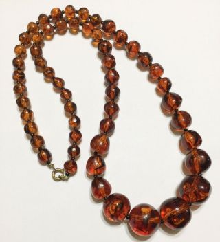 Vintage Natural Baltic Cognac Gold Amber Large Beads Graduated Bead Necklace Lt