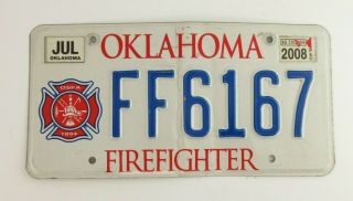Oklahoma License Plate Firefighter Ff6167 Special 2008