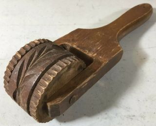 Vintage Wooden Cookie Pastry/dough Press Wheat Design Roller 1