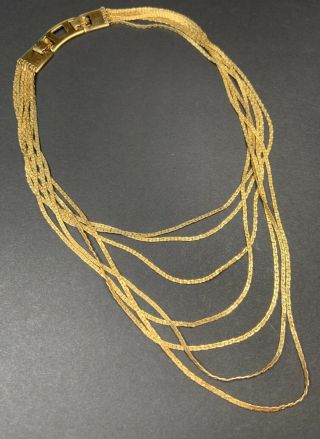 Signed Monet Vintage Necklace Choker 15” Multi Strand Gold Tone Chains