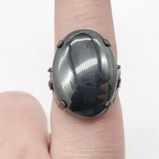 Vintage Solid Sterling Silver Large Chunky Hematite Healing Ladies Ring Size R
