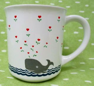 Vintage Anchor Hocking Whale Blowing Hearts 1982 Coffee Cup Mug Sweet Kitsch
