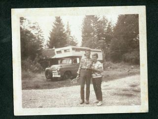 Vintage Car Photo Man & Woman W/ Camping 1955 Dodge Pickup & Camper 988112