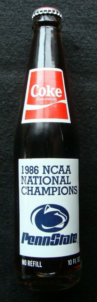 1986 Penn State Ncaa Football National Champs Commemorative Coca - Cola Bottle